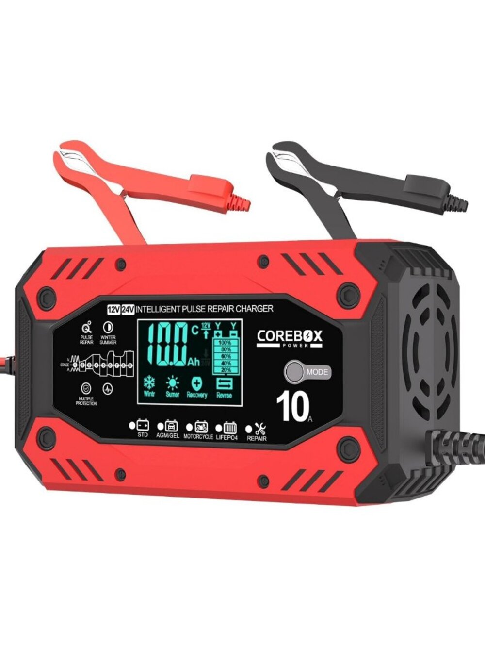 10-Amp Smart Trickle Battery Charger for 12V/24V Cars - Fast & Efficient